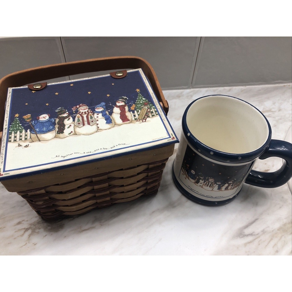 Sandi Gore Evans Collectible We Wish You a Merry Christmas Wicker Basket Mug Set